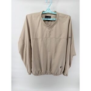 FootJoy Mens Sz Large Tan V-Neck Golf Windbreaker Pullover Jacket Zip Pockets